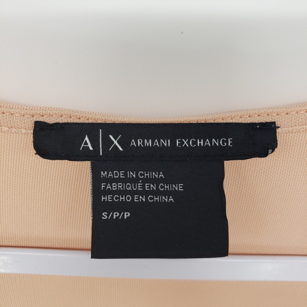 Armani Exchange Draped V-Neck Top Womens S Peach Long Sleeve Minimalist Blouse - Picture 3 of 8